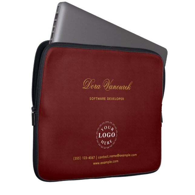 Stylish Maroon Custom Script Professional Modern Laptop Sleeve (Front Right)