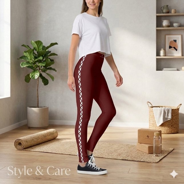 Stylish Maroon Leggings with White Side Stripe (Stylish Maroon Leggings with White Side Stripe)