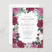 Stylish Maroon Watercolor Floral Bridal Shower Invitation Postcard (Front/Back)