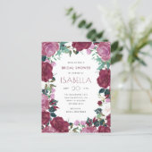 Stylish Maroon Watercolor Floral Bridal Shower Invitation Postcard (Standing Front)