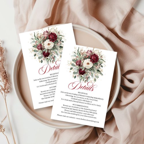 Stylish Marsala Floral Greenery Gold Details  Enclosure Card