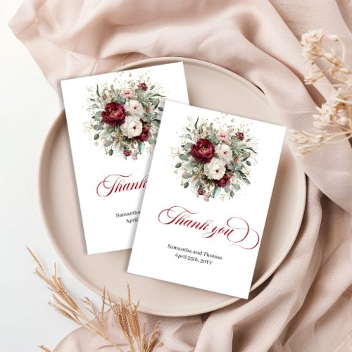 Stylish Marsala Floral Greenery Gold Thank You  Card