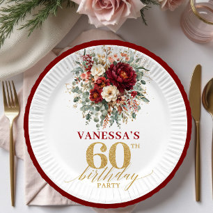 Stylish Marsala Gold Autumn 60th Birthday Paper Pl Plates