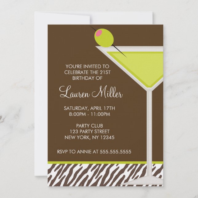 Stylish Martini Drink Birthday Party Invitation (Front)