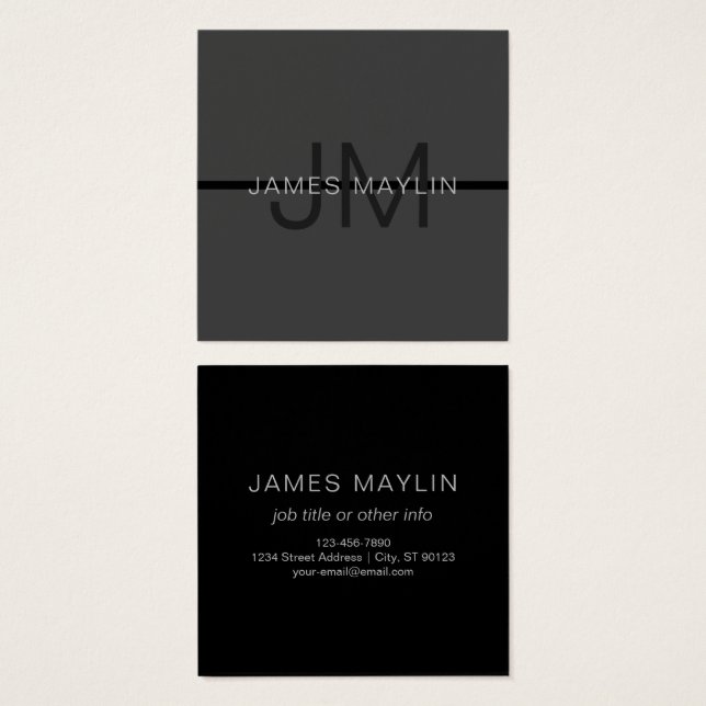 Stylish Masculine Dark Gray Name & Monogram  (Front & Back)