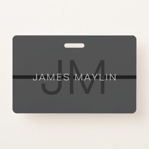 Stylish Masculine Dark Gray Name  Monogram  Badge