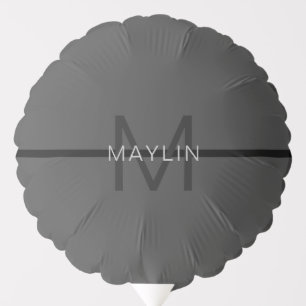Stylish Masculine Dark Gray Name & Monogram Balloon