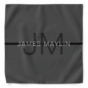 Stylish Masculine Dark Gray Name & Monogram  Bandana