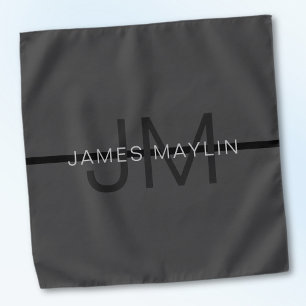 Stylish Masculine Dark Gray Name & Monogram  Bandana