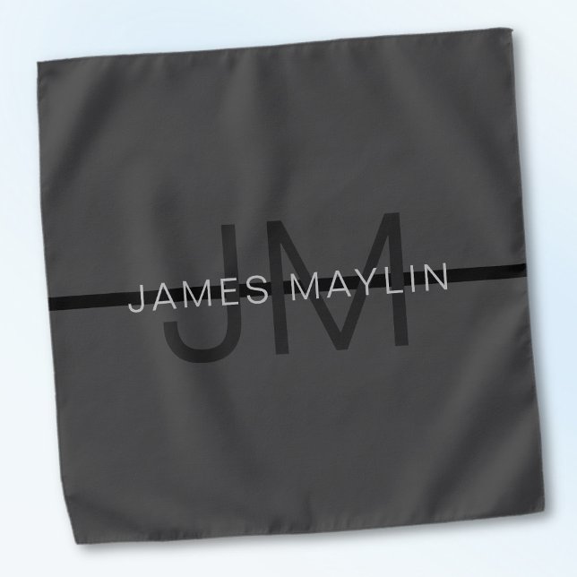 Stylish Masculine Dark Gray Name & Monogram  Bandana (Creator Uploaded)