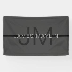 Stylish Masculine Dark Gray Name & Monogram  Banner