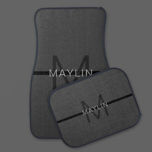 Stylish Masculine Dark Gray Name & Monogram Car Floor Mat