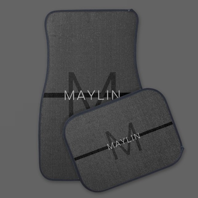 Stylish Masculine Dark Gray Name & Monogram  Car Floor Mat (Creator Uploaded)