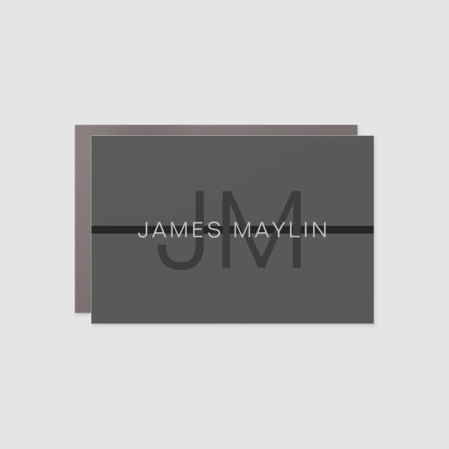Stylish Masculine Dark Gray Name & Monogram  Car Magnet (Front)