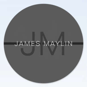 Stylish Masculine Dark Gray Name & Monogram  Classic Round Sticker