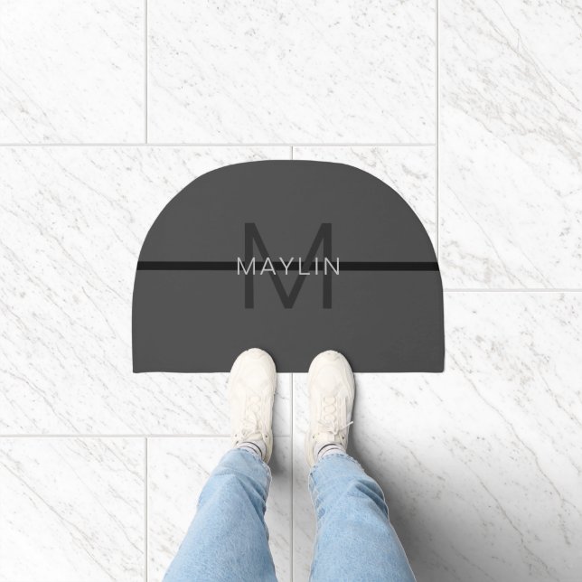 Stylish Masculine Dark Gray Name & Monogram  Doormat (Indoor)