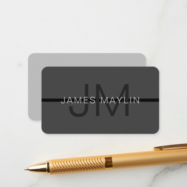 Stylish Masculine Dark Gray Name & Monogram  Enclosure Card (Front/Back In Situ)