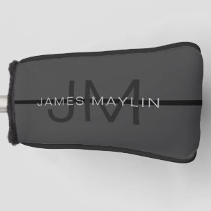 Stylish Masculine Dark Gray Name & Monogram  Golf Head Cover