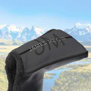 Stylish Masculine Dark Gray Name & Monogram  Golf Head Cover