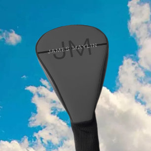Stylish Masculine Dark Gray Name & Monogram  Golf Head Cover