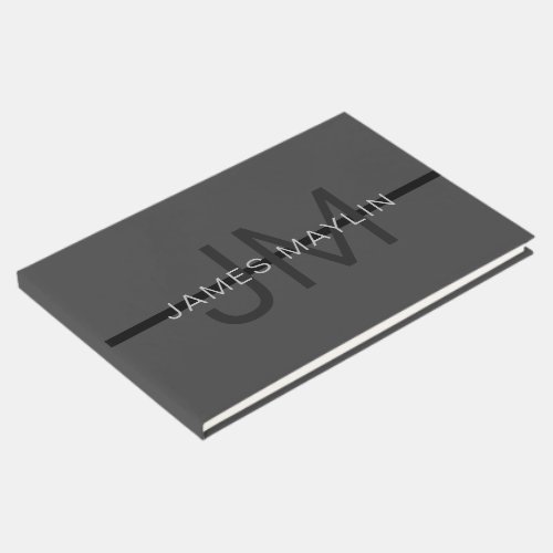 Stylish Masculine Dark Gray Name  Monogram  Guest Book