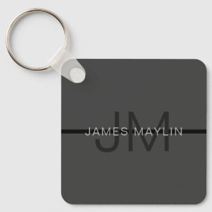 Stylish Masculine Dark Gray Name & Monogram  Keychain