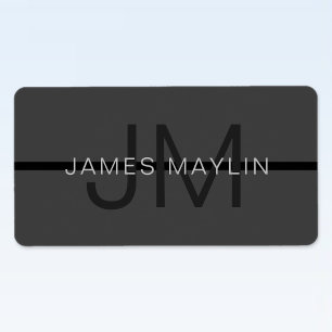 Stylish Masculine Dark Gray Name & Monogram  Label