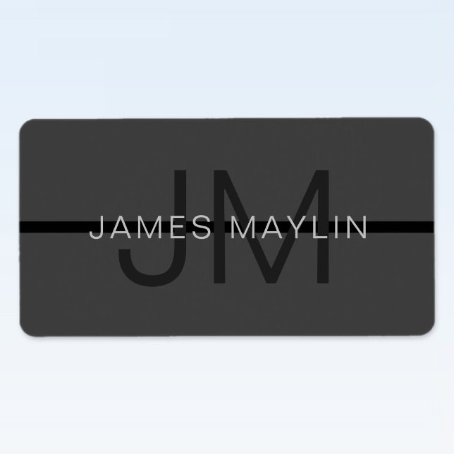 Stylish Masculine Dark Gray Name & Monogram  Label (Creator Uploaded)