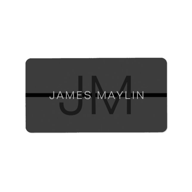 Stylish Masculine Dark Gray Name & Monogram  Label (Front)