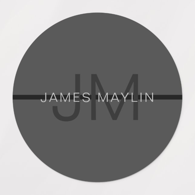 Stylish Masculine Dark Gray Name & Monogram  Labels (Design 1)