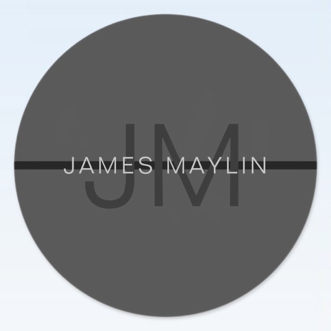 Stylish Masculine Dark Gray Name & Monogram  Labels (Creator Uploaded)