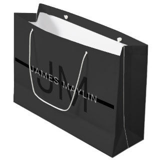 Stylish Masculine Dark Gray Name & Monogram  Large Gift Bag