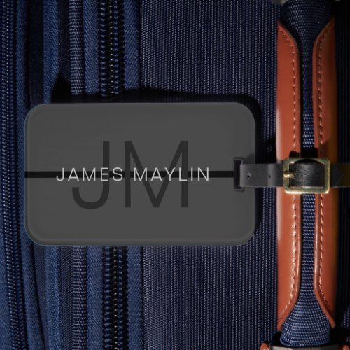 Stylish Masculine Dark Gray Name  Monogram  Luggage Tag