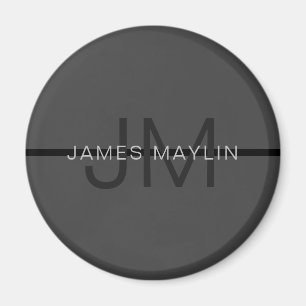 Stylish Masculine Dark Gray Name & Monogram  Magnet