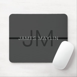 Stylish Masculine Dark Gray Name & Monogram  Mouse Pad