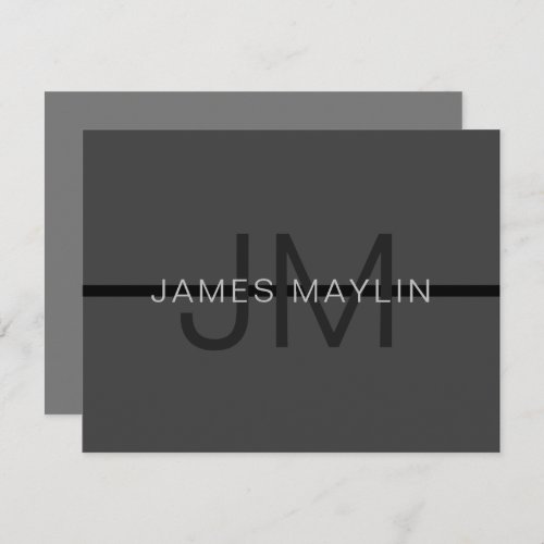 Stylish Masculine Dark Gray Name  Monogram  Note Card