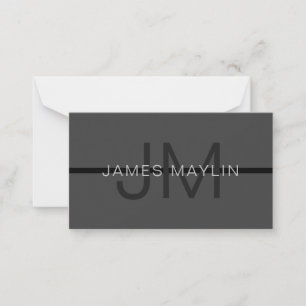 Stylish Masculine Dark Gray Name & Monogram Note Card