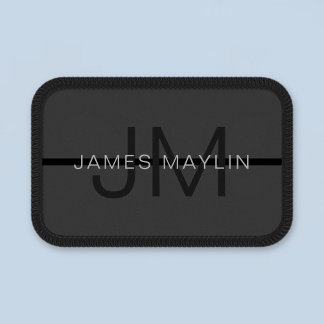 Stylish Masculine Dark Gray Name & Monogram Patch