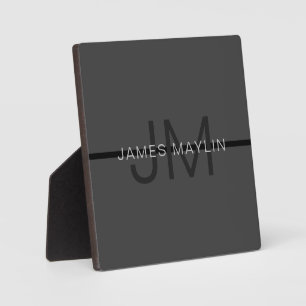 Stylish Masculine Dark Gray Name & Monogram  Plaque