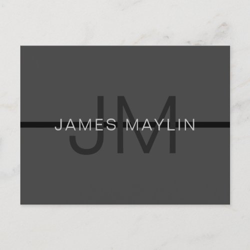 Stylish Masculine Dark Gray Name  Monogram  Postcard