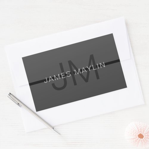 Stylish Masculine Dark Gray Name  Monogram  Rectangular Sticker