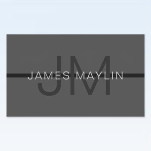 Stylish Masculine Dark Gray Name & Monogram  Rectangular Sticker
