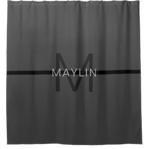Stylish Masculine Dark Gray Name & Monogram Shower Curtain