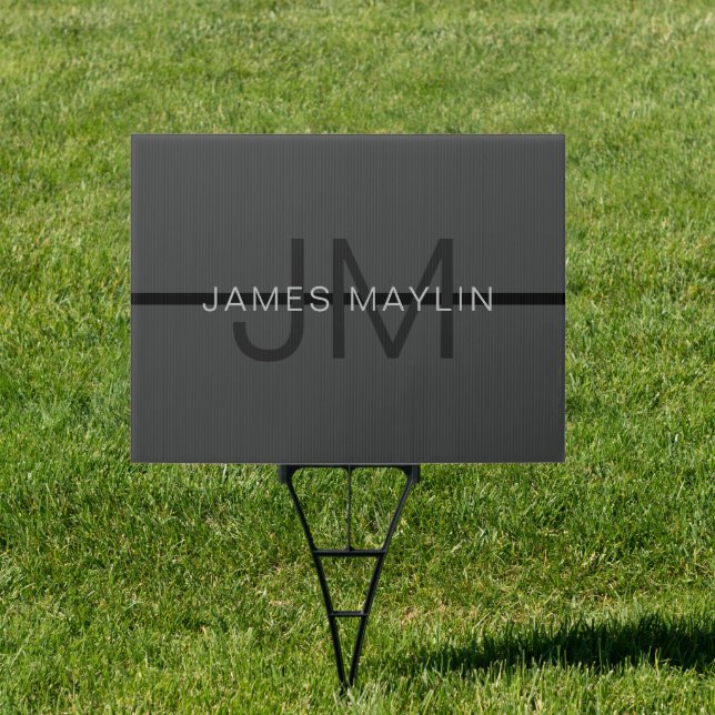 Stylish Masculine Dark Gray Name & Monogram  Sign (Insitu)