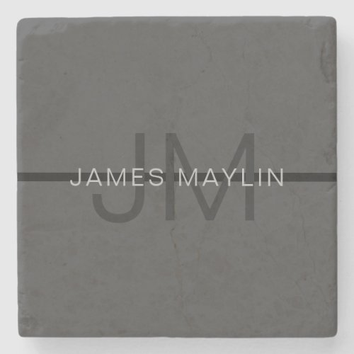 Stylish Masculine Dark Gray Name  Monogram  Stone Coaster