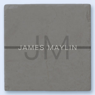 Stylish Masculine Dark Gray Name & Monogram  Stone Coaster