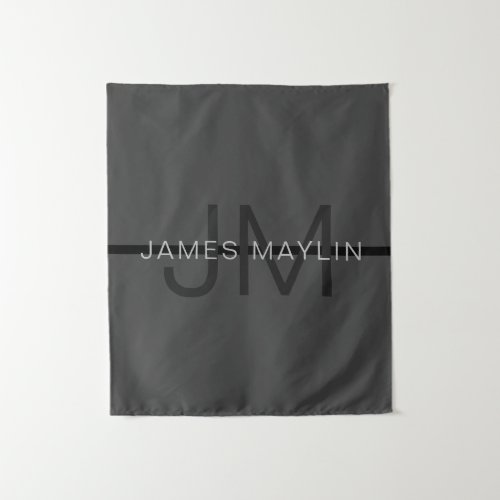 Stylish Masculine Dark Gray Name  Monogram  Tapestry