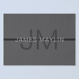 Stylish Masculine Dark Gray Name & Monogram  Tissue Paper