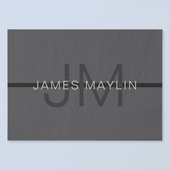 Stylish Masculine Dark Gray Name & Monogram  Tissue Paper (Creator Uploaded)