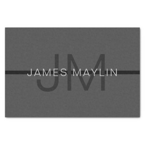 Stylish Masculine Dark Gray Name  Monogram  Tissue Paper